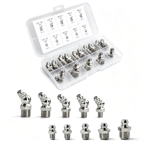 Grease Fittings Kit, Metric & SAE Zerk Fitting for Grease Gun, 20 PCS