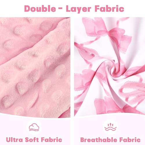 Image of Car Seat Cover Baby, HNHUAMING Infant Car Seat Covers Canopy for Baby Girl Boy, Cozy & Windproof Newborn Carseat Covers Minky Dot Backing Stroller Cover with Breathable Mesh Window, Pink Bow