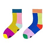 Verloop Mismatch House Socks - Unisex - Womens 6-9, Mens 5-7.5 - Fleece-lined - Slip-resistant - Rainbow