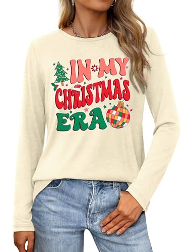Women Christmas Shirts Long Sleeve in My Christmas Era T-Shirt Retro Xmas Tee Top Vintage Christmas Tee Tops