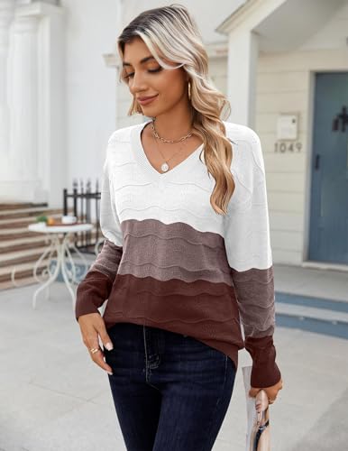 Zeagoo Womens Sweaters Fall Casual Long Sleeve V Neck Shirts Lightweight Crochet Ribbed Knit Pullover Tops Outfits3