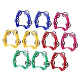 Frcolor 10個 手持ちタンバリン 用知育楽器 音鳴るハンドベル付き 簡単操作でな音色 学校やパーティー 音楽授業に