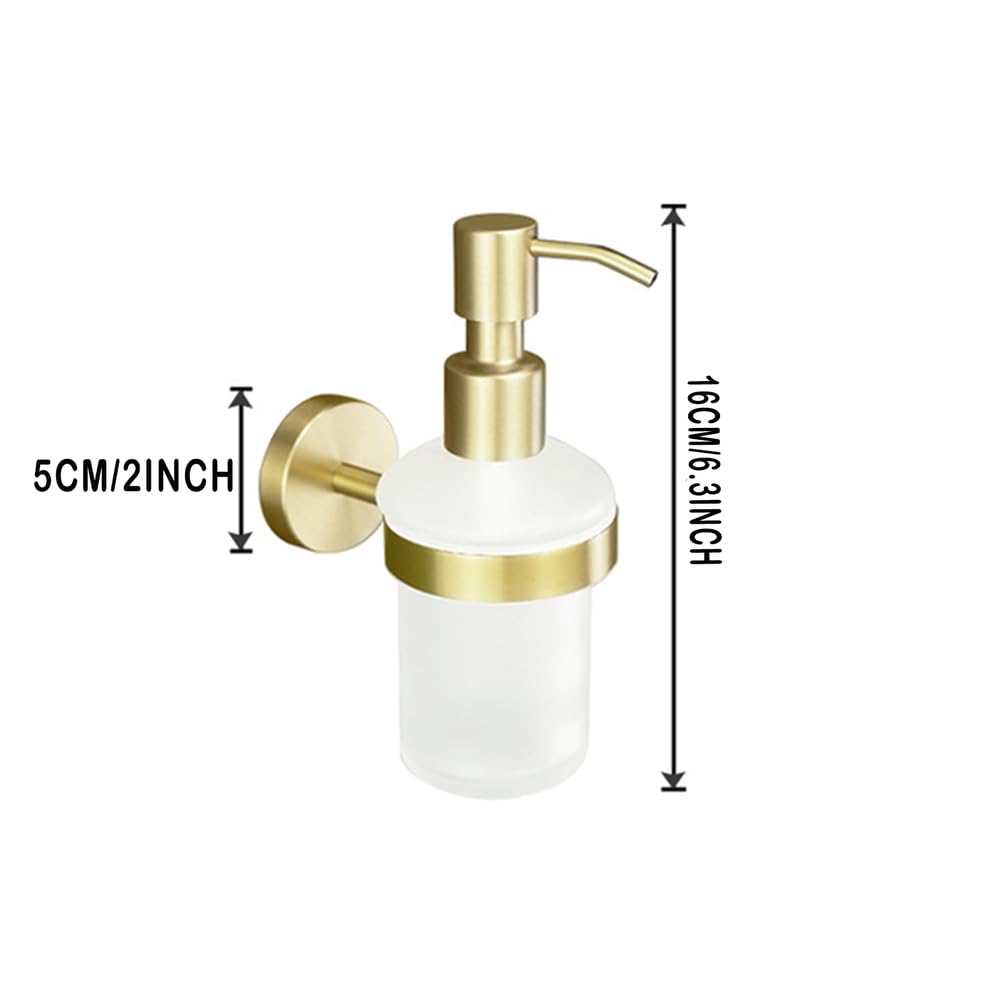 Seifenspender Aus Gebürstetem Gold, Seifenspender Aus Massivem Messing Und Milchglas Mit Pumpe Für Bad Und Küche, Wandmontage