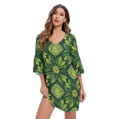 Robe d'été en mousseline de soie de haute qualité avec imprimé citron exclusif