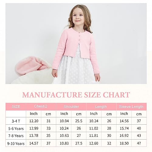 Trendstitch Girls’ Long Sleeve Button Down Cropped Cardigan Sweater Kids Cute Soft Knitted Bolero Shrug Dressy Tops 3-10 Years,Light Pink,3-4 #TOP5