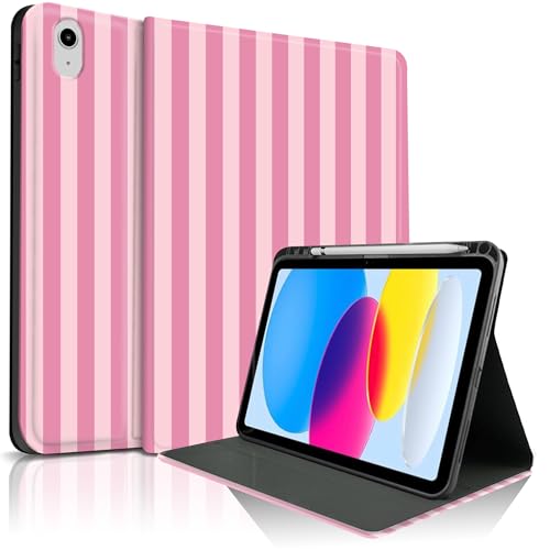 Protège-iPad 11 2025 rose à rayures idéal pour la maison et le bureau