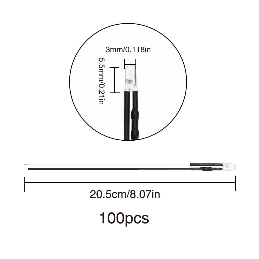 100 LEDs Pré-câblées 12V YIXISI - 5mm, Blanc Froid, Pour DIY, Voiture, Bateaux