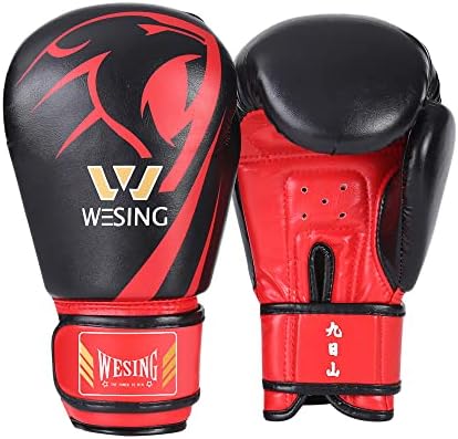 Wesing Kids Professional Boxing Gloves Men Women Boxing Gloves Kickboxing Sparring Workout Training Gloves for Kids (red, 6oz)