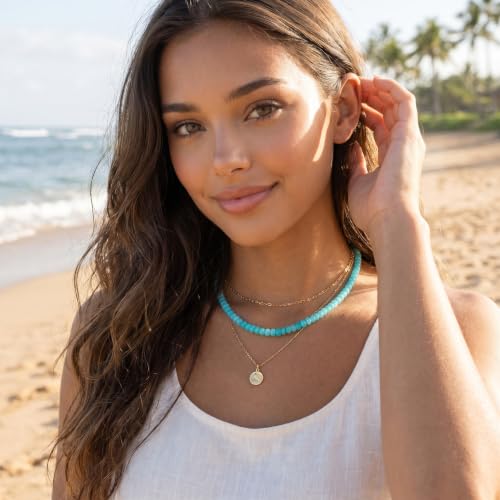 MISWOYI Lake Blue Beaded Gemstone Necklace for Women, Natural Stone Boho Choker, Handmade Minimalist Summer Beach Jewelry Gift by MISWOYI - Used condition - Image 4
