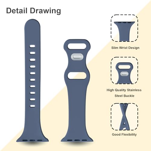 Image of Slim Band Compatible with Apple Watch Bands 38mm 40mm 41mm 42mm 44mm 45mm 46mm 49mm for Women Men,Soft Thin Narrow Silicone Sport Strap Wristbands for iWatch Series 11 10 9 8 7 6 5 4 3 2 1 SE Ultra Blue Gray