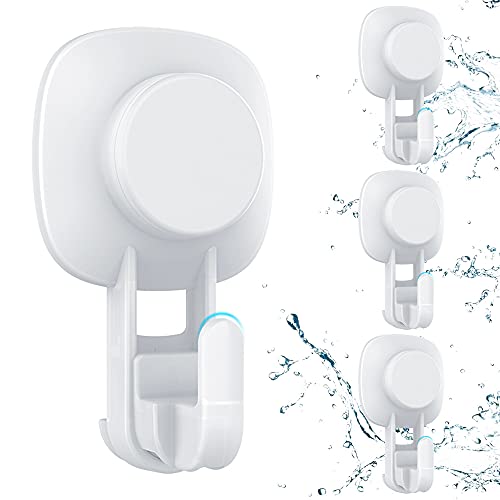 Suction Hooks LUXEAR Powerful Vacuum Suction Cup Hooks Heavy Duty Shower Hooks Waterproof Removable Wall Suction Cups with Hooks for Wreath Kitchen Towel Robe Loofah, White -4 Pack