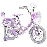 Touch of Venetian 12" 14" 16" Girls Children Bike with Stabilisers Wheels Bell Kids Bike for Ages 2-9 Years Old Pink Bicycle Multiple Colors Bow Pink Purple Unicorn Rainbow (Purple-Dolphin, 12 inch) - Image 1