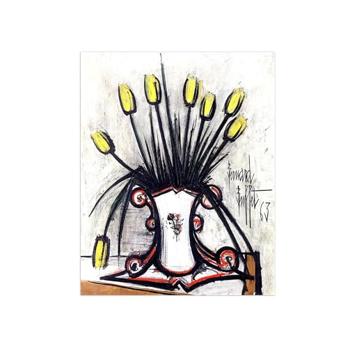 Tableau Abstrait Bernard Buffet Yellow Flowers Impression sur Toile 80x105cm Sans Cadre