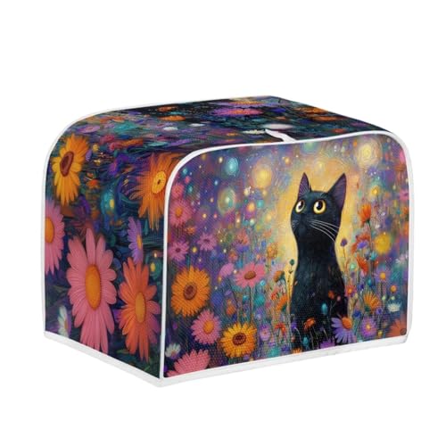 Image of Talayituse Black Cat Daisy Print 4 Slice Toaster Dust Covers Kitchen Small Appliance Cover, Thanksgiving Stain Resistant Dust Protection Bread Machine Cover with Top Handle, M