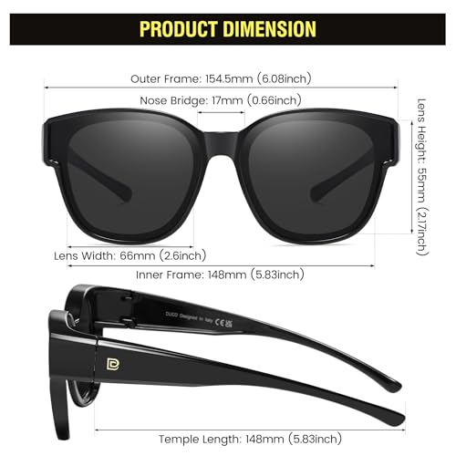 DUCO Polarized Fit Over Sunglasses for Men and Women Cat Eye Design UV Protection Trendy Round Wrap-around Shades DC89823