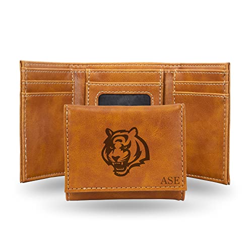 Rico Industries NFL Cincinnati Bengals Brown Personalized-Custom Laser Engraved Tri-fold Wallet - Slim Wallet