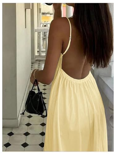 SOLY HUX Women's Summer Dress Backless V Neck Spaghetti Strap Loose Flowy Midi Cami Dresses2
