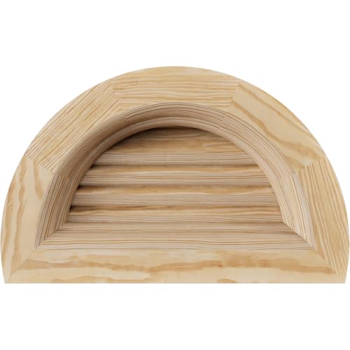 Rustic Wood Gable Vent w/Brick Mould Face Frame, 14"W x 07"H Half Round Gable Vent (19"W x 12"H Frame Size): Unfinished, Functional, Smooth Pine