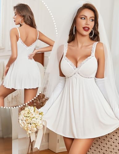 Image of Avidlove Womens Nightgown Sexy Lingerie Sleepwear Lace Chemise Modal Babydoll Slip Nighties