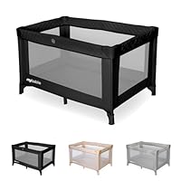 My Babiie Travel Cot - Lightweight, From Birth to 15kg, Easy Fold & Compact, Travel Bag, 120cm x 60cm Padded Mattress - Quilted Black