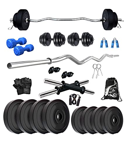 BodyFit Fitness 10 Kg Home Gym Set with 3ft Curl and 2x14 Inch Dumbbell Set (Multicolor)