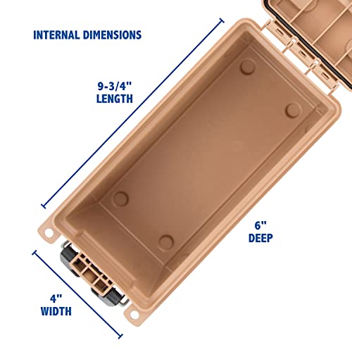 Image of Sheffield 12627 Ammo Storage Box, Stackable .30 Cal Field Boxes, Water and Dust Resistant, Lockable Storage Box with Handle, Secures Hunting Gear, Supplies, and Bullets, Made in USA, Tan, (Pack of 6)