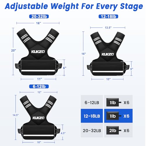 Image of Adjustable Weighted Vest Women /Men, 6-12lb /12-18lb /20-32lb Weight Vest with 6 Ironsand Weights for Strength Training Rucking Running Walking Fitness Workout
