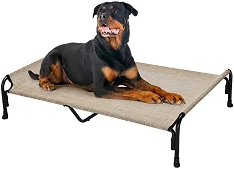 veehoo Cooling Elevated Dog Bed, Outdoor Raised Dog Cots Bed for Large Dogs, Chew Proof Standing Pet Bed with Washable Breathable Mesh, No-Slip Feet for Indoor Outdoor, Large, Black Silver