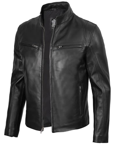 fjackets Men Leather Jacket - Cafe Racer Real Leather Jackets for Men Stylish Lambskin Leather Jacket Men's