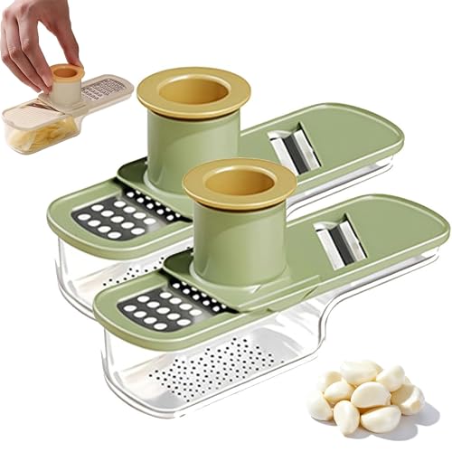 3-in-1 Manual Garlic Grinder - Stainless Steel Mini Chopper with Hand Guard, Non-Slip Base & Easy Clean Design for Grinding Ginger, Garlic & Soft Fruits (2pcs)