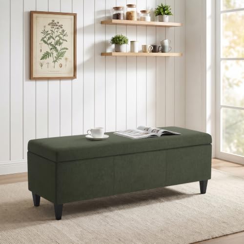 Image of Storage Ottoman Bench, 50.3 inch Fabric Upholstered End of Bed Bench (Green)