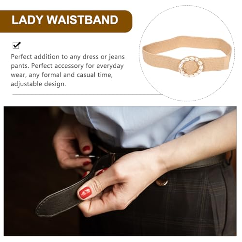 Wide Stretchy Belts for Women, Summer Boho Woven Stretchy Waist Belt with Shell Round Buckle for Vacation Outfits Dresses3