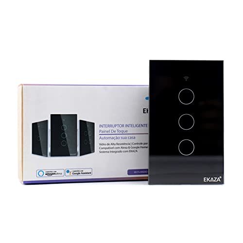 Interruptor Inteligente EKAZA 3 Botões Preto WiFi+BLE+RF