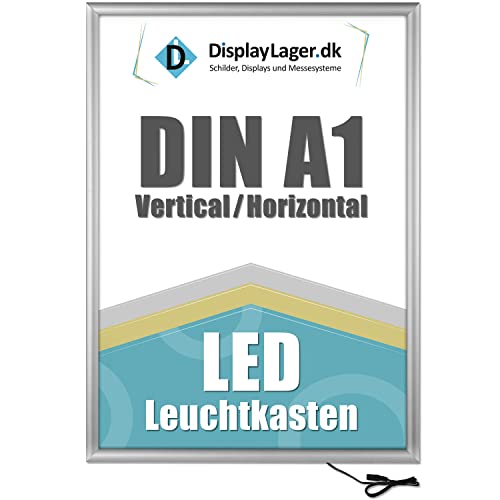 DisplayLager - LED Plakatrahmen DIN A1, Silber, 25mm Aluminium Profil, inkl. entspiegelter Schutzscheibe Cover