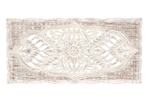 Tête de lit moderne en MDF sculpté à la main Motif ornemental ajouré Blanc vieilli 81 x 166 x 3 cm
