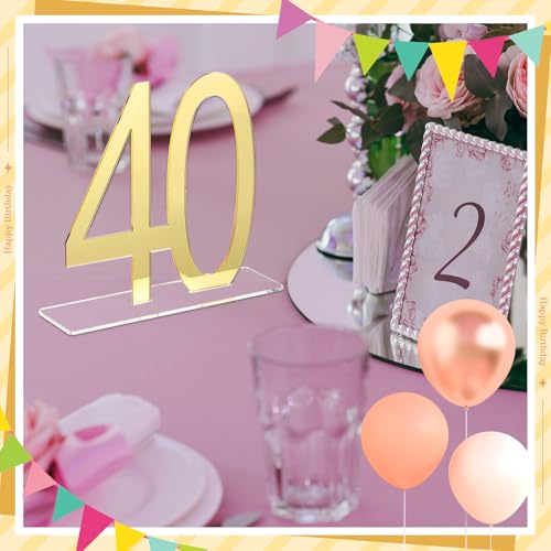 Image of Threehoney 12 Pcs Mirror Gold 40th Birthday Decorations for Men and Women Acrylic Anniversary Decorations Table Numbers Centerpieces for Birthday Party