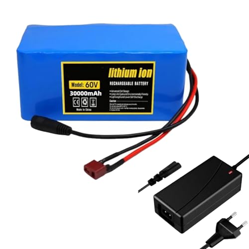 XSDAJSD Batería de Iones de Litio para Bicicleta eléctrica de 60 V, 30 Ah, 16S2P, con Cargador y protección BMS integrada, Ideal para Motor de Bicicleta eléctrica de 200-1500 W, Enchufe XT60.