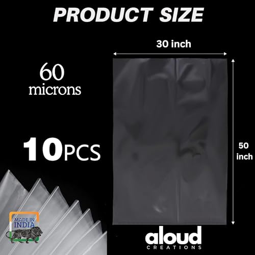 Image of ALOUD CREATIONS 10 Piece Large Clear LDPE Plastic Bag 30 x 50 Inch | Jumbo Thick Transparent Luggage Trolley & Suitcase Covers | Dustproof Storage for Travel, Moving, Mattress, Chair, Art | 60 Micron
