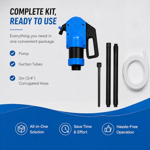 Image of 55 Gal Hand Drum Pump - Plastic Lever Action Drum Pump for DEF, Antifreeze, Oil & Low-Viscosity Liquids - Includes 5.74 ft 3 /4 inch Corrugated Hose - Manual Siphon Pump for 55 Gallon Barrel