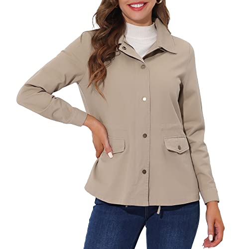 Allegra K Women's Utility Jacket Zip Up Drawstring Waist Snap Buttons Lightweight Anorak Jackets with Pockets