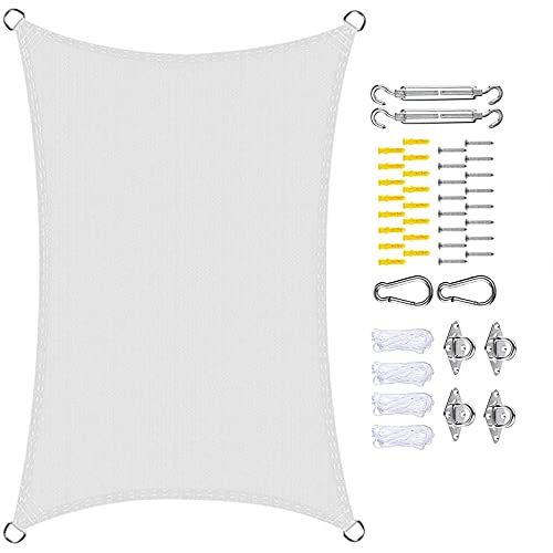 Preisvergleich Produktbild TINGLIU Sonnensegel Wasserdicht 4x5.5m 95% UV Schutz BalkonSonnensegel mit Edelstahl Ösen Stabilisator Seilen für Garten Innenhof Outdoor Terrasse Balkon Pool Camping, Weiß