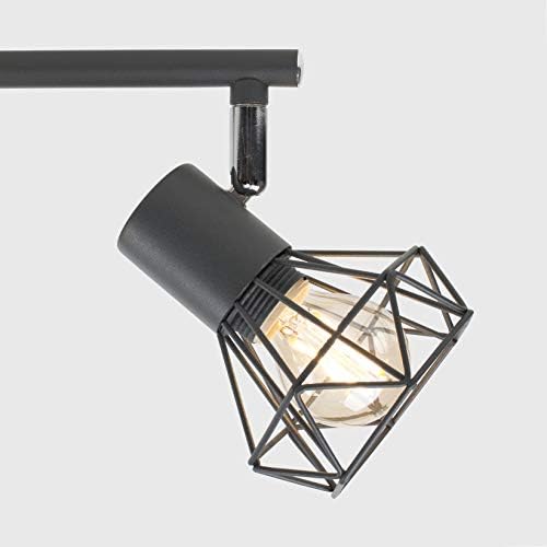MiniSun Retro Style Light Grey 4 Way Adjustable Metal Basket Cage Straight Bar Ceiling Spotlight