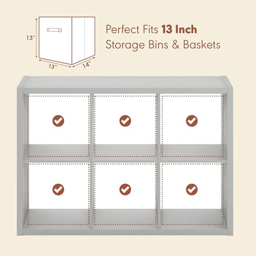Image of Furinno Cubicle Record Player Stand, 6-Cube Record Storage, Light Grey | Vinyl Storage, 1.2 inchInch Extra Thick, Open Back Media Shelf for CD DVD Bluray Game Disc, for Living Room, Home Office