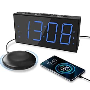 Extra Loud Alarm Clock with Bed Shaker, Vibrating Alarm Clock for Heavy Sleepers Hearing Impaired Deaf Teens, Dual Alarm…