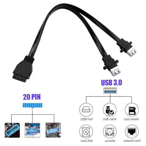 ELFJMZP PC Motherboard 20-Pin to 2PCS Front Panel Mounted USB 3.0 Type-A (with Mounting Screw Holes) Female Flat Extension Cable 12.5in/32cm by ELFJMZP - Used condition - Image 3