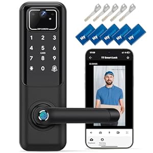 WiFi Video Smart Door Lock: Fingerprint Door Lock with Camera- Keyless Entry Door Lock with Handle – Electronic Digital Door Lock with Keypad – WiFi Smart Lock for Front Door, Black, H3 Pro