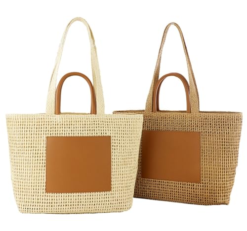 Image of Epsion Women Straw Bag Summer Beach Tote Handbag Woven Shoulder Purse Large Rattan Shoulder Bag for Vacation, A-beige, E-YJJ-24CB03-A-beige