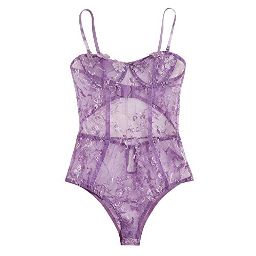 Vêtements de nuit érotiques avec soutien-gorge brodé et tulle transparent