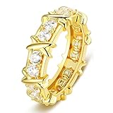 AiliFe XO Round Cubic Zirconia Ring with 14K Yellow Gold Plated, CZ Inlaid Light Luxury Fashion Rings for Wedding Band Engagement Promise Cocktail Jewelry (6)