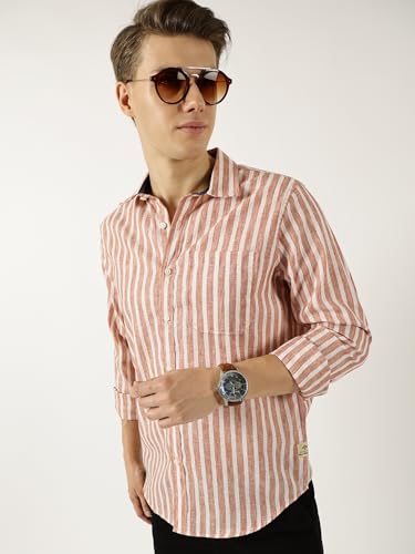 Image of Thomas Scott Men's | Striped | Full Sleeve | Slim Fit | Polyester Blend | Single Pocket | Spread Collar | Casual Shirt